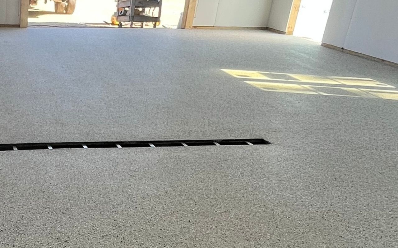 epoxy floor with colorful flakes white backgroound